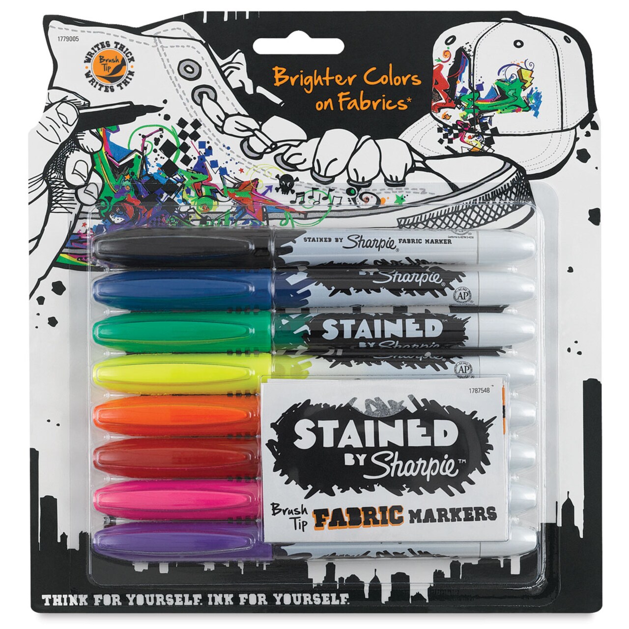 Sharpie Stained by Sharpie Brush Tip Fabric Markers - Assorted Colors, Brush Tip, Set of 8, Markers